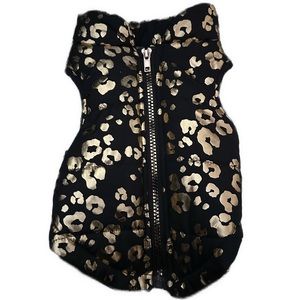 Wag & Bone Black and Gold Metallic Leopard Print Dog Puffer Zip Up Vest